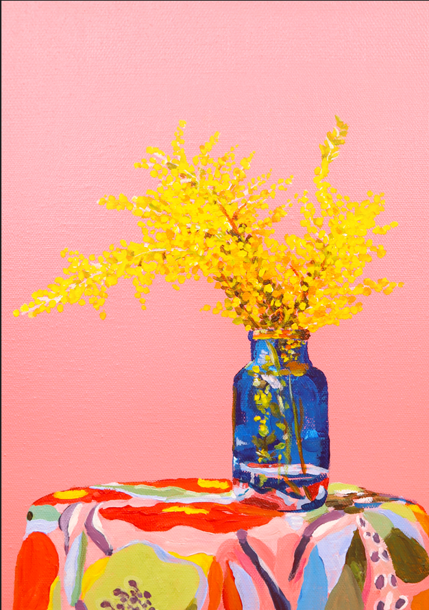 Pink Wattle Still Life Art Print by Julia Ockert,frame