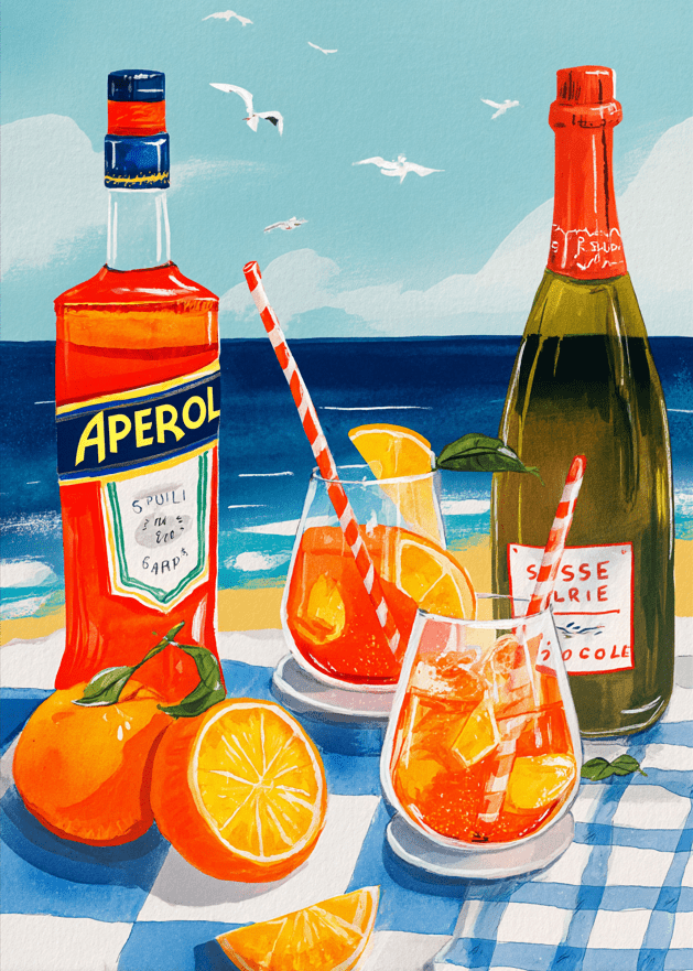 Aperol Spritz Oil Painting Abstract Print,frame