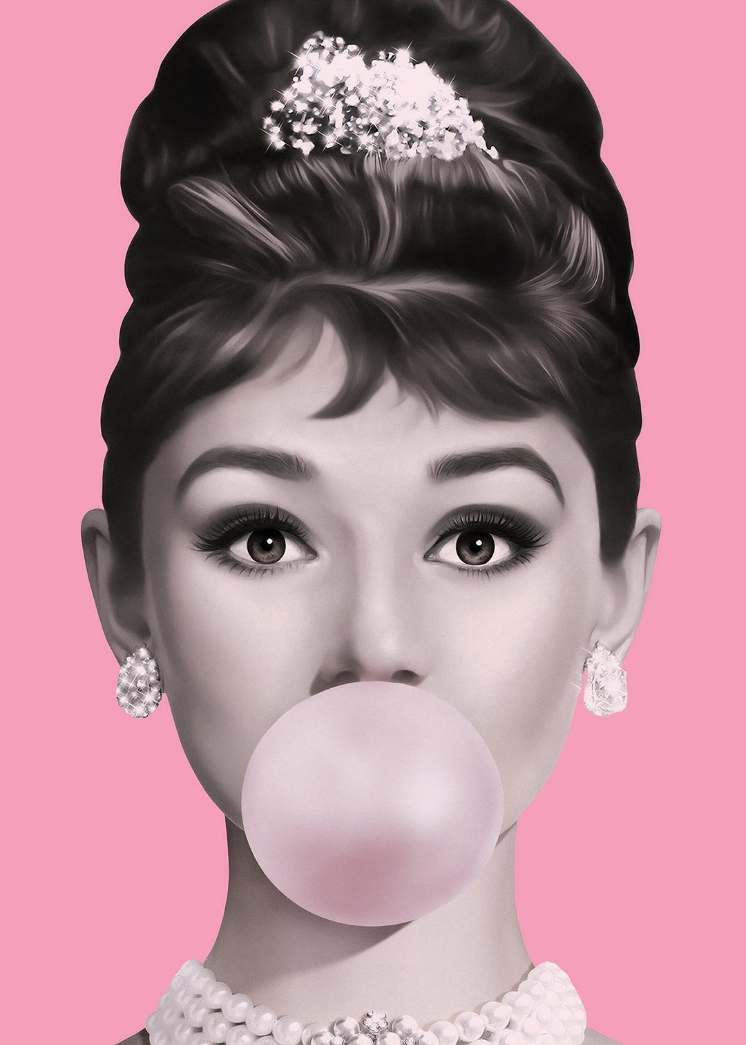 Audrey Hepburn Bubble Gum Pink Wall Art - Style My Wall,, frame