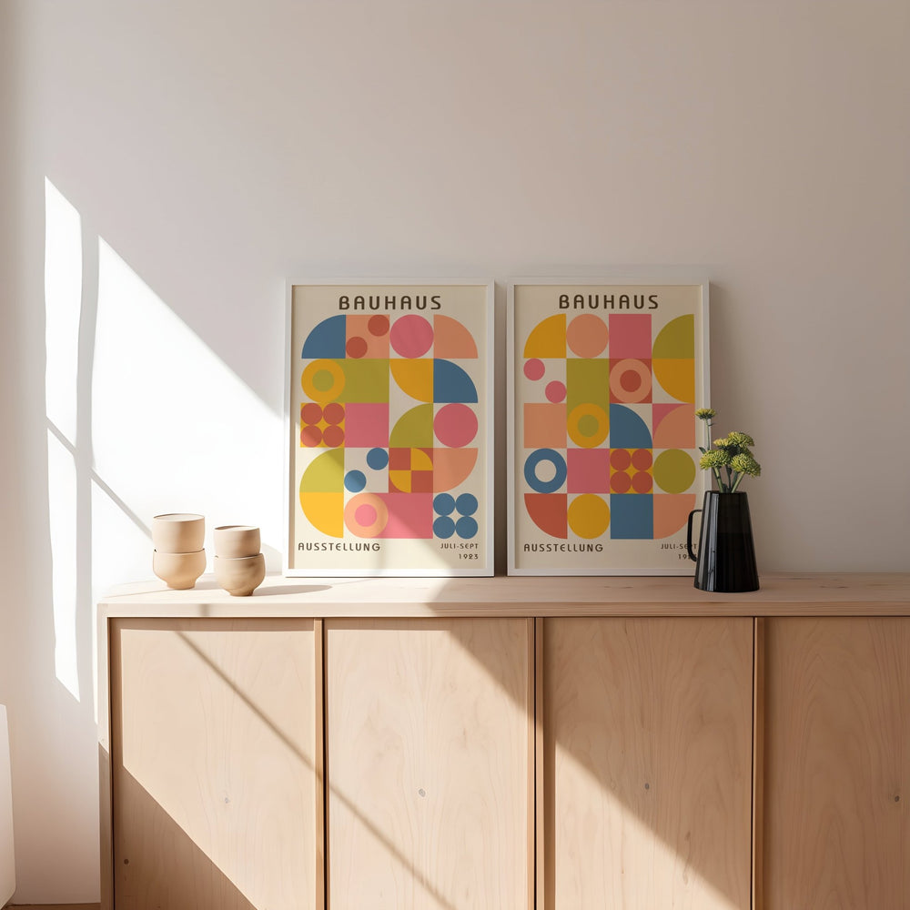 Bauhaus Colour Geometric Square Pattern Set of 2,livingroom,white border