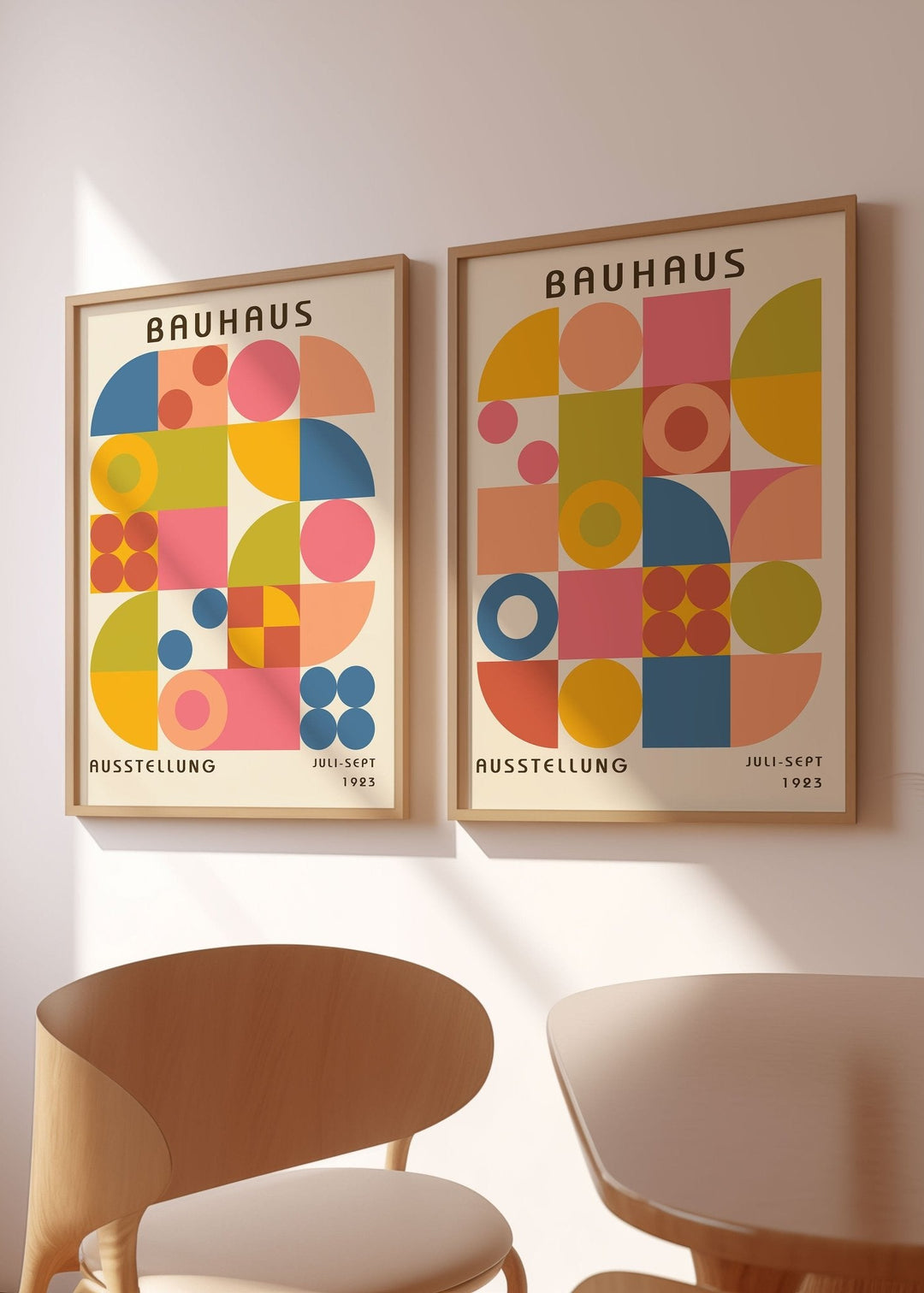 Bauhaus Colour Geometric Square Pattern Set of 2,livingroom,timber border