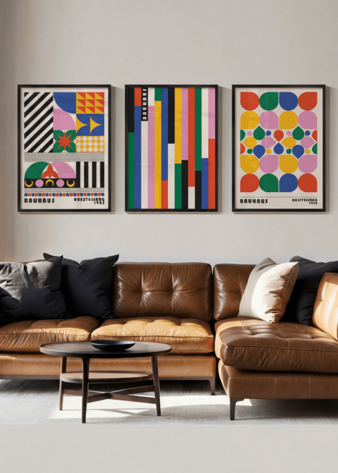Bauhaus Coloured Maze Trio Abstract Wall Art Prints wall - art - picture - poster