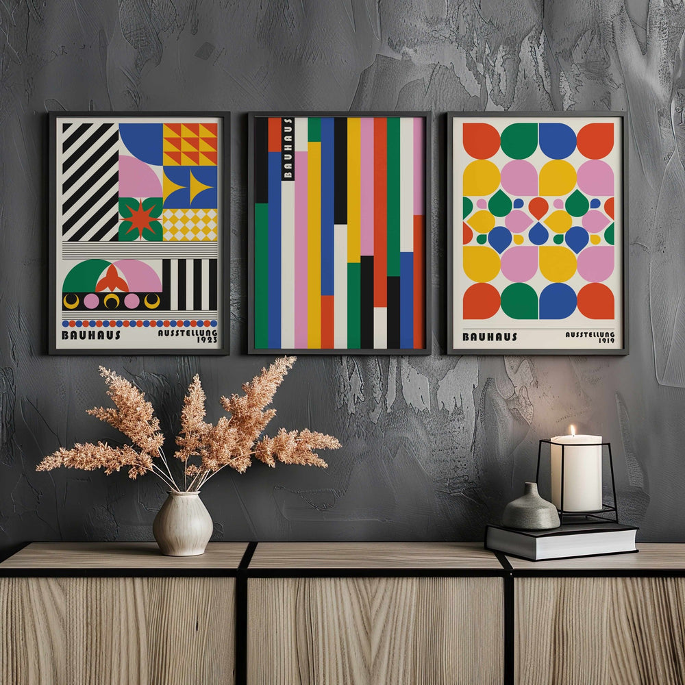 Bauhaus Coloured Maze Trio Abstract Wall Art Prints wall - art - picture - poster