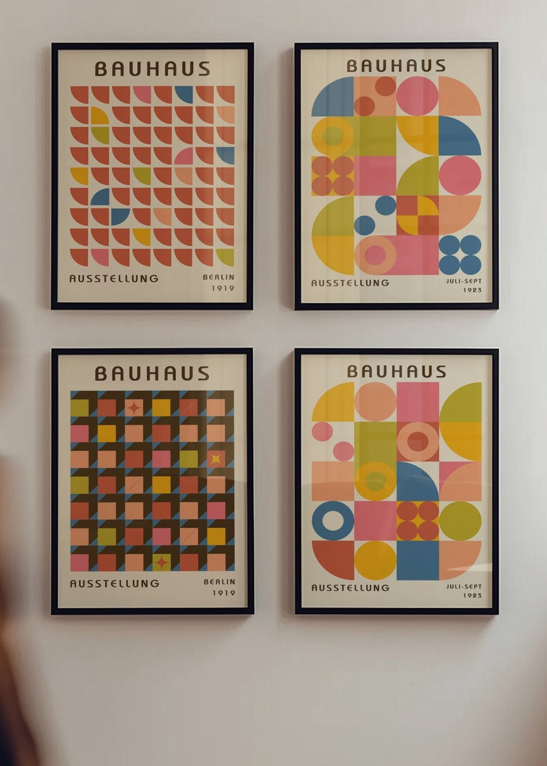 Bauhaus Gallery Set of 4 Repeating Colour Wall Art,livingrooom,timber border.