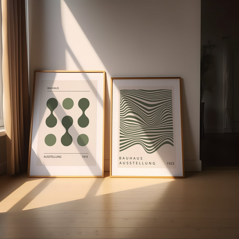 Bauhaus Green Drops & Striking Waves Pair wall - art - picture - poster