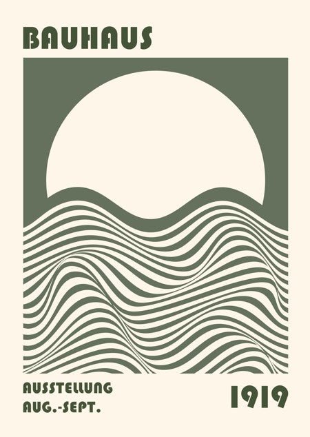 Bauhaus Green Rising Moon Bauhaus Wall Art line Art design poster frame