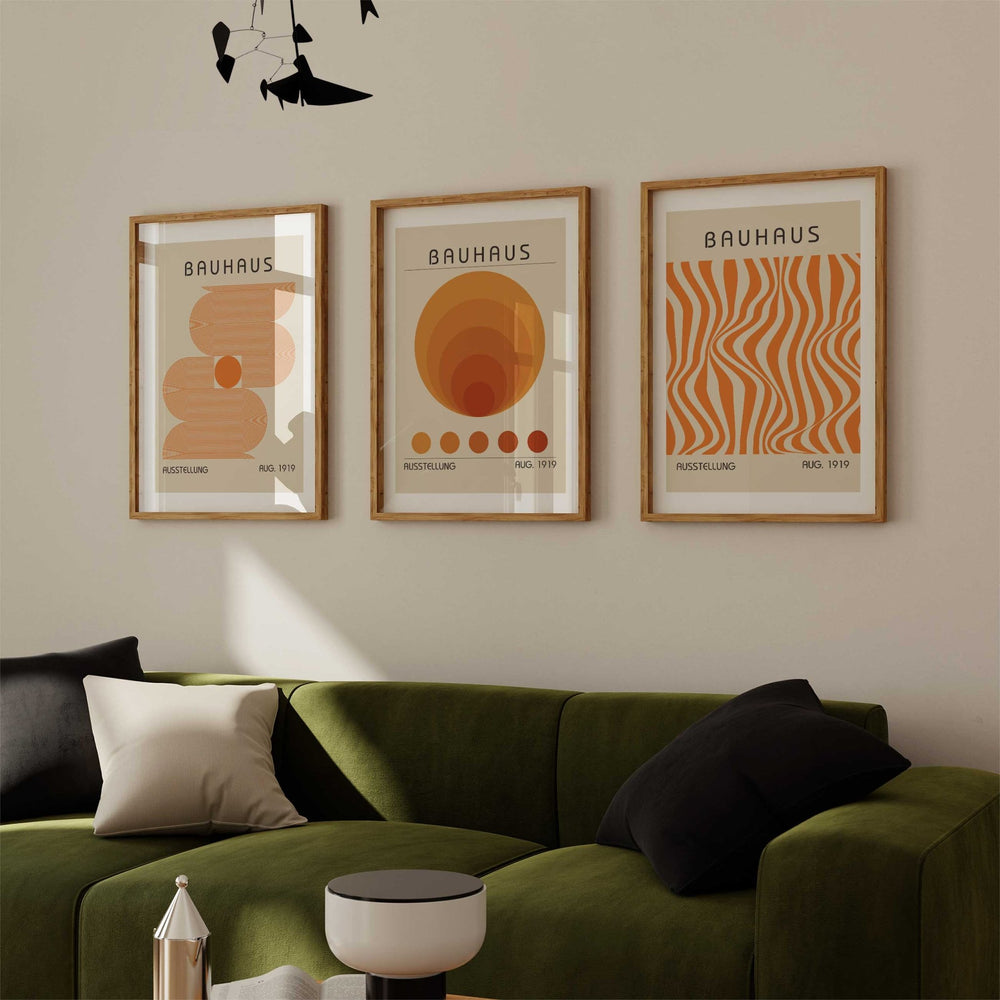 Bauhaus Orange Trio Abstract Wall Art Set wall - art - picture - poster
