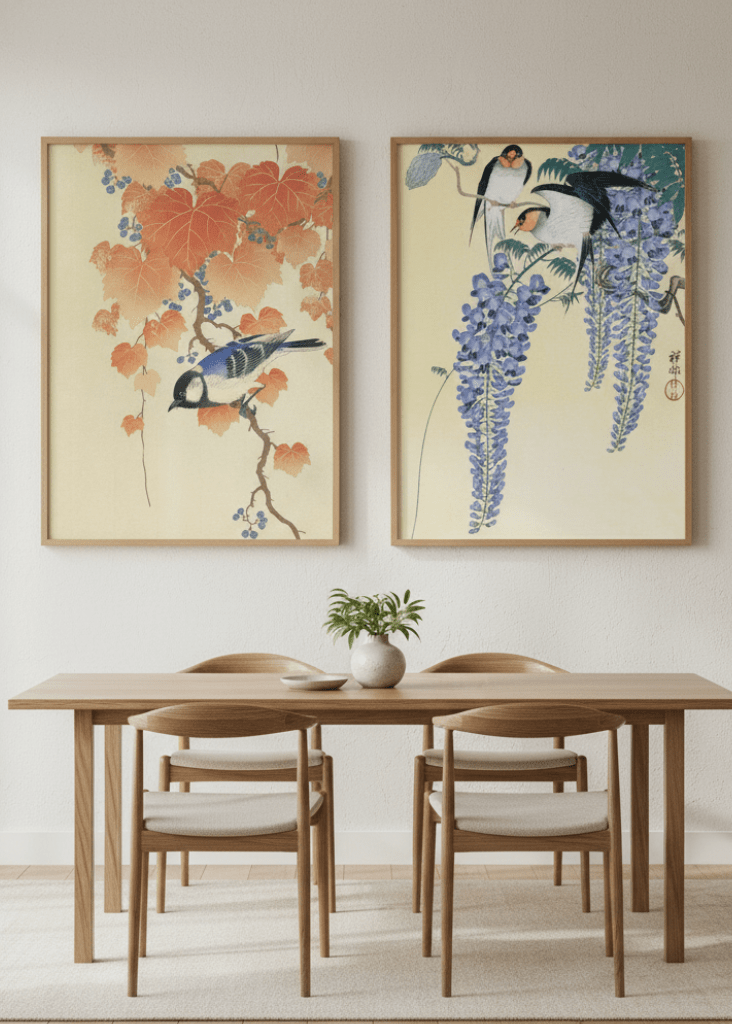 Bird and Swallow Set of 2 Japanese Woodblock Prints by Ohara Koson wall - art - picture - poster