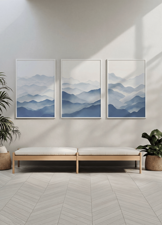 Blue Abstract Ocean Prints Set of 3 Coastal wall - art - picture - poster
