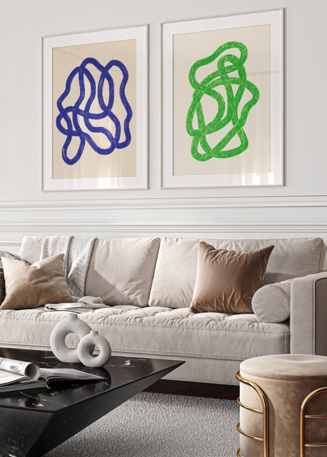 Blue & Green Abstract Scribble Set of 2 by Maison Bootsy,livingroom,white border