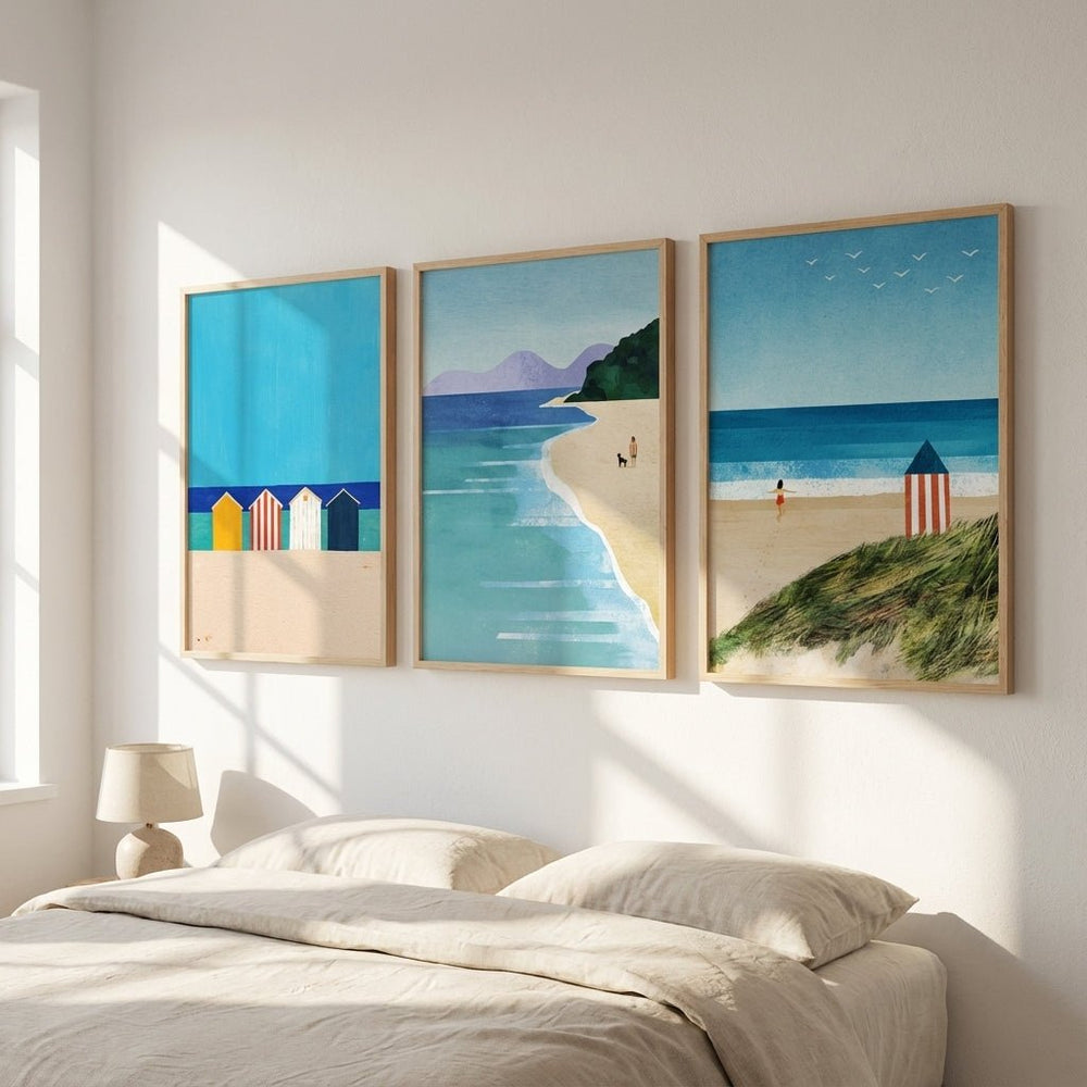 Brighton Beach Boxes Abstract Painting Trio by Henry Rivers wall - art - picture - poster
