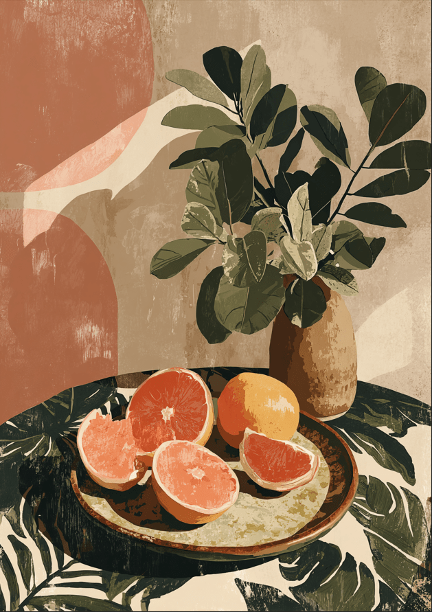 Citrus & Shade Oil Painting Illustration,frame