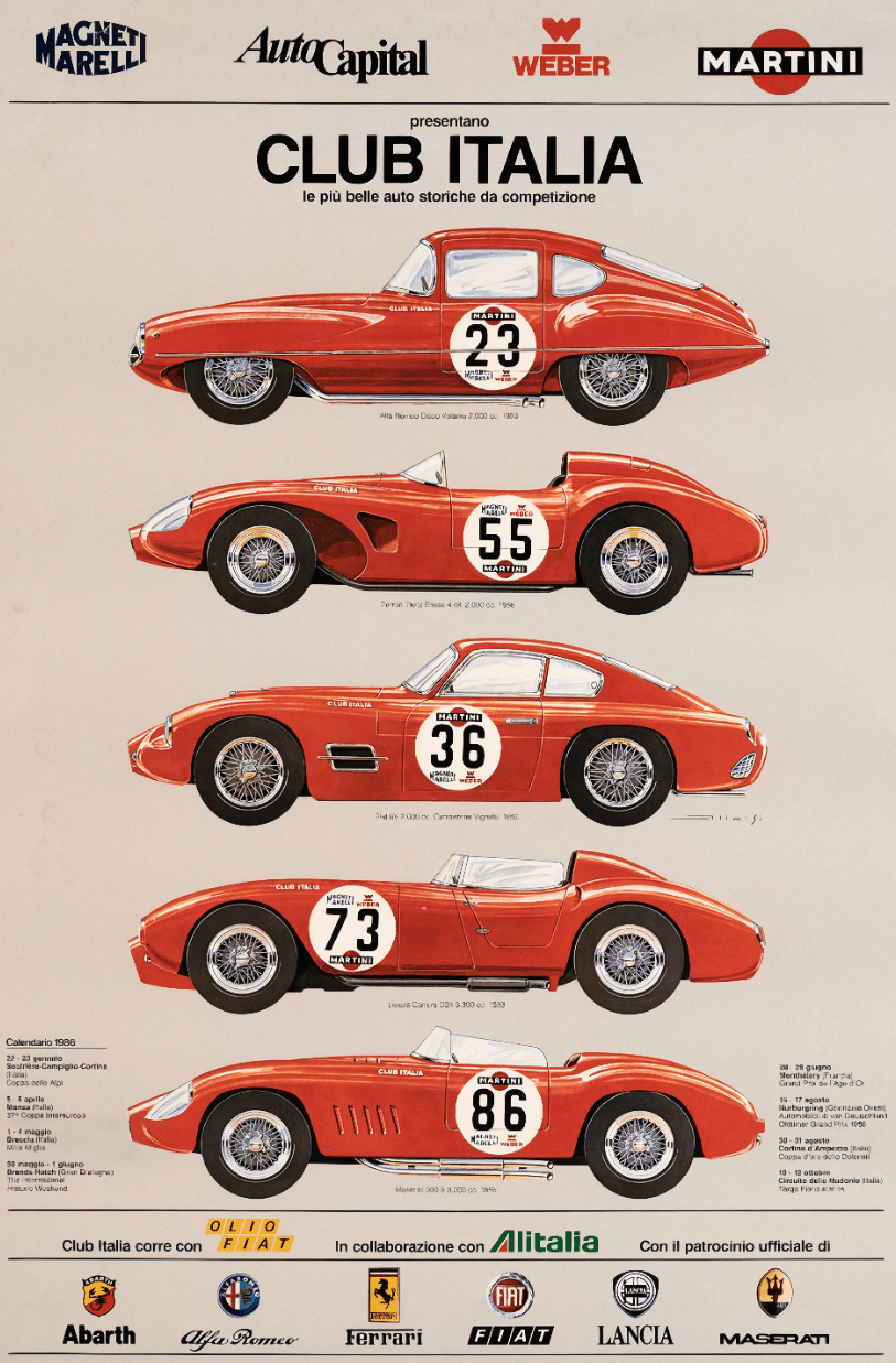 Club Italia Vintage Car Poster Wall Art Car Auto Mecahnic Illustration frame