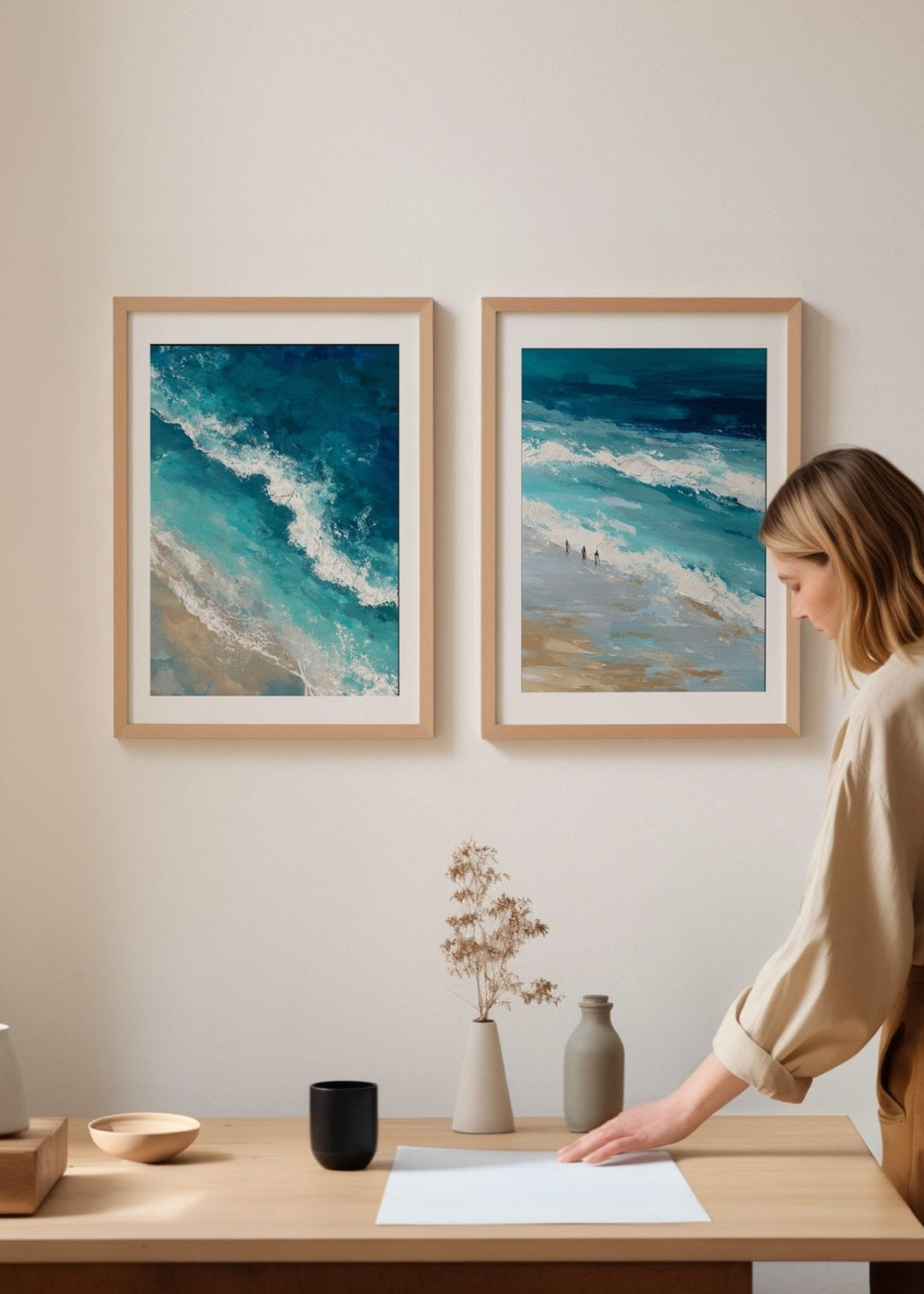 Coastal Rush Oil Illustration Abstract Set of 2 wall - art - picture - poster