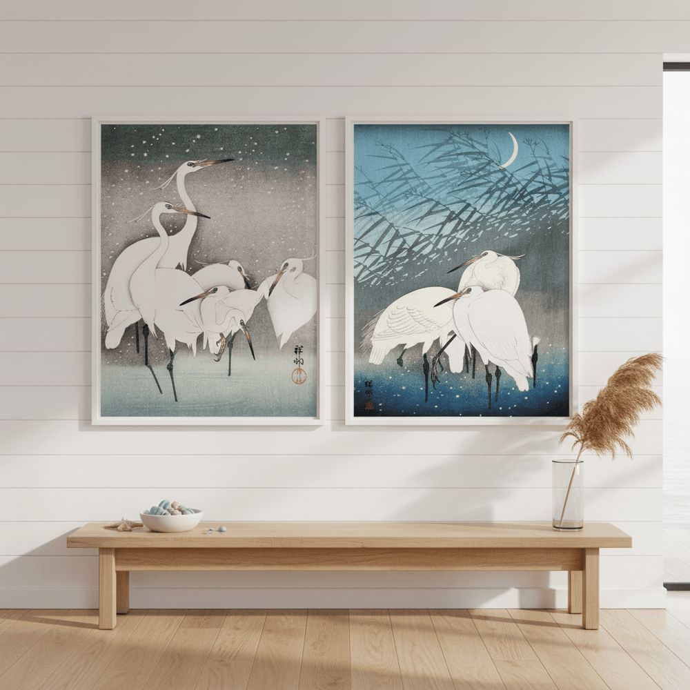 Egret Japanese Birds Woodblock Prints Set of 2 by Ohara Koson wall - art - picture - poster