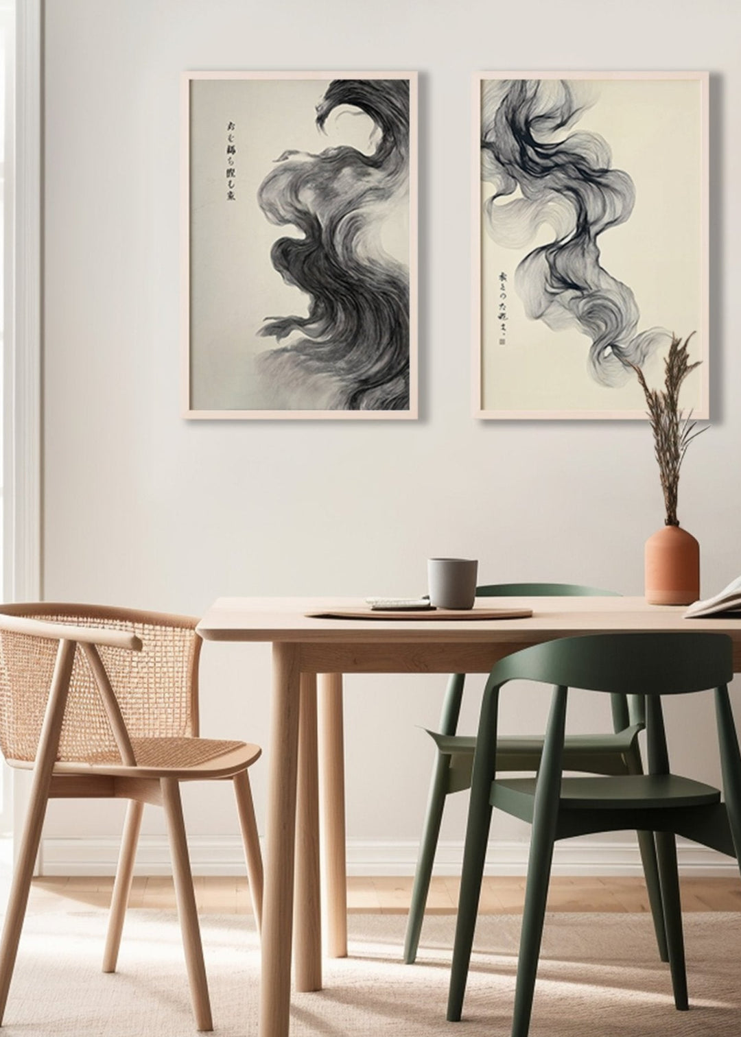 Flow of Japanese Ink Whispers Pair wall - art - picture - poster