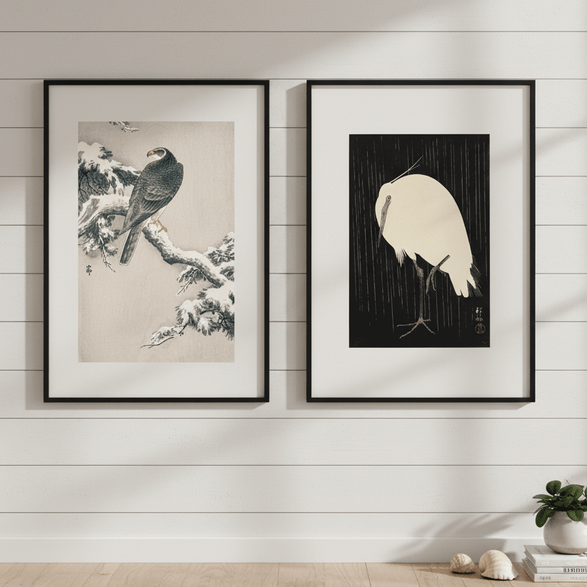 Goshawk and White Heron Duo by Ohara Koson wall - art - picture - poster