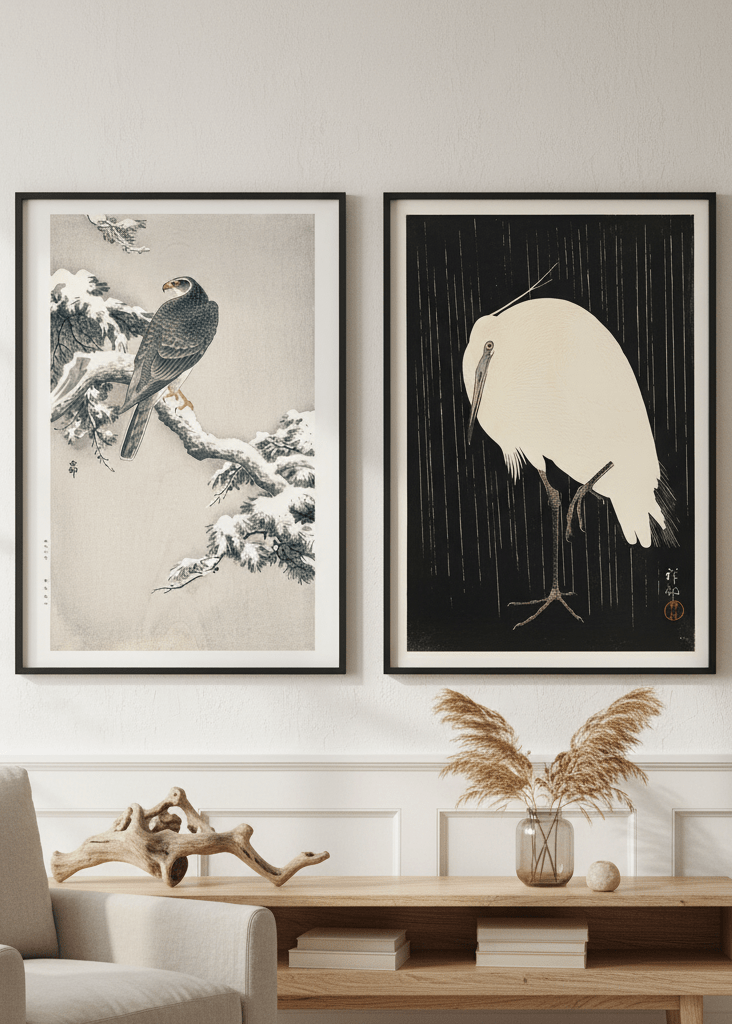 Goshawk and White Heron Duo by Ohara Koson wall - art - picture - poster