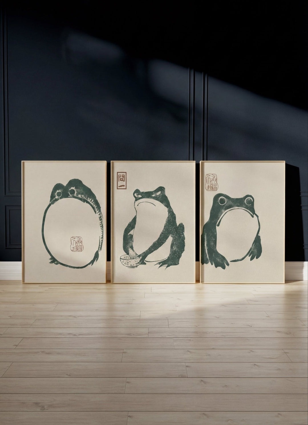 Green Frog Wall Prints by Matsumoto Hoji - Set of 3 wall - art - picture - poster