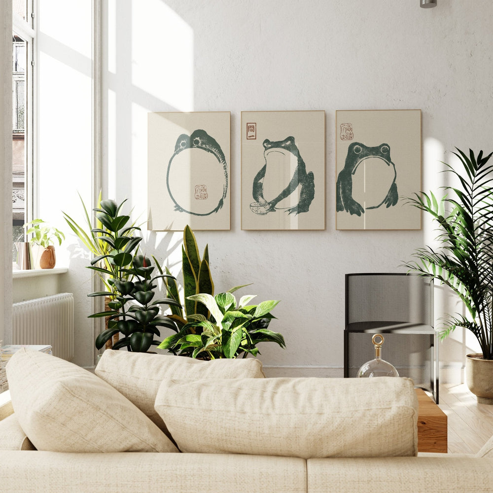 Green Frog Wall Prints by Matsumoto Hoji - Set of 3 - Style My Wall