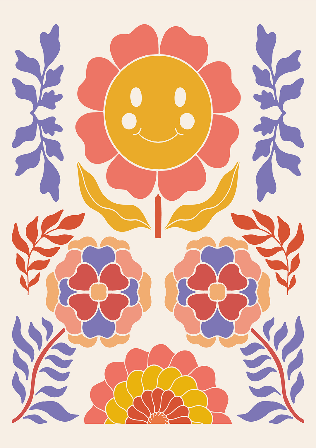 Happy Retro Flowers Artwork - Style My Wall,frame