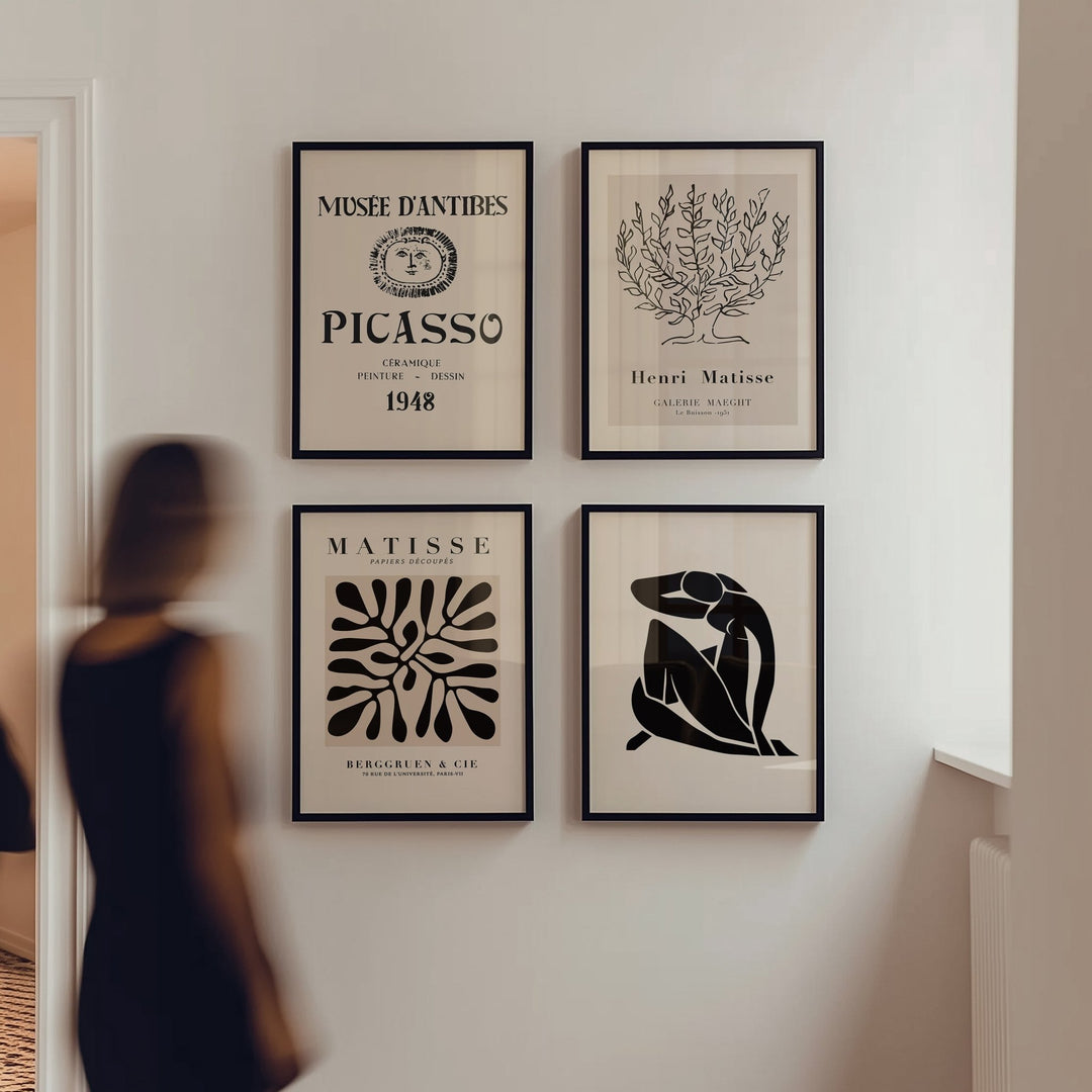 Henri Matisse Black Set of 4 Matching Prints,livingroom,black border