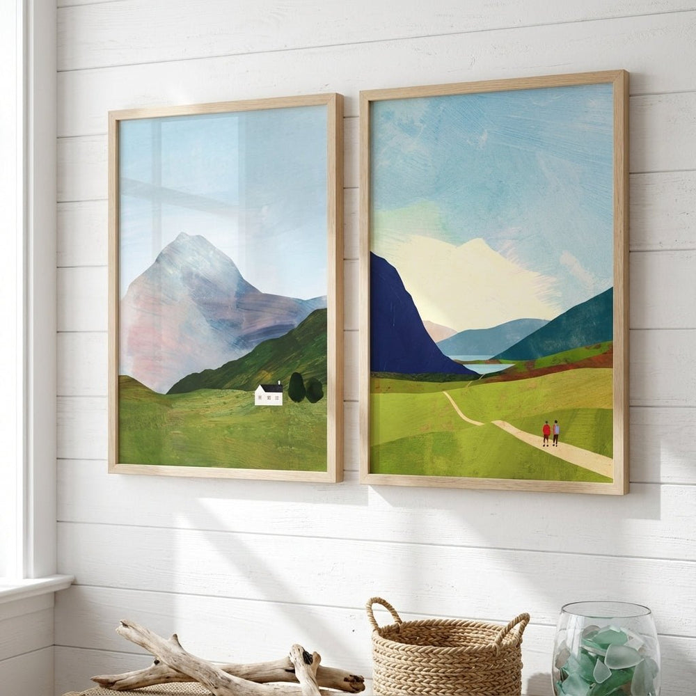 Highland Hike Abstract Duo Painting by Henry Rivers wall - art - picture - poster