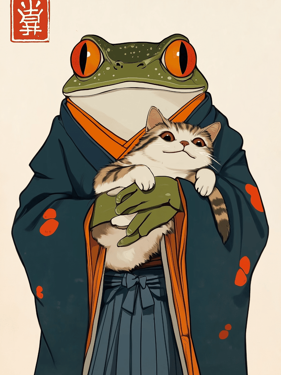 Japanaese Frog Samuri Cat Vintage Artwork - Style My Wall,frame