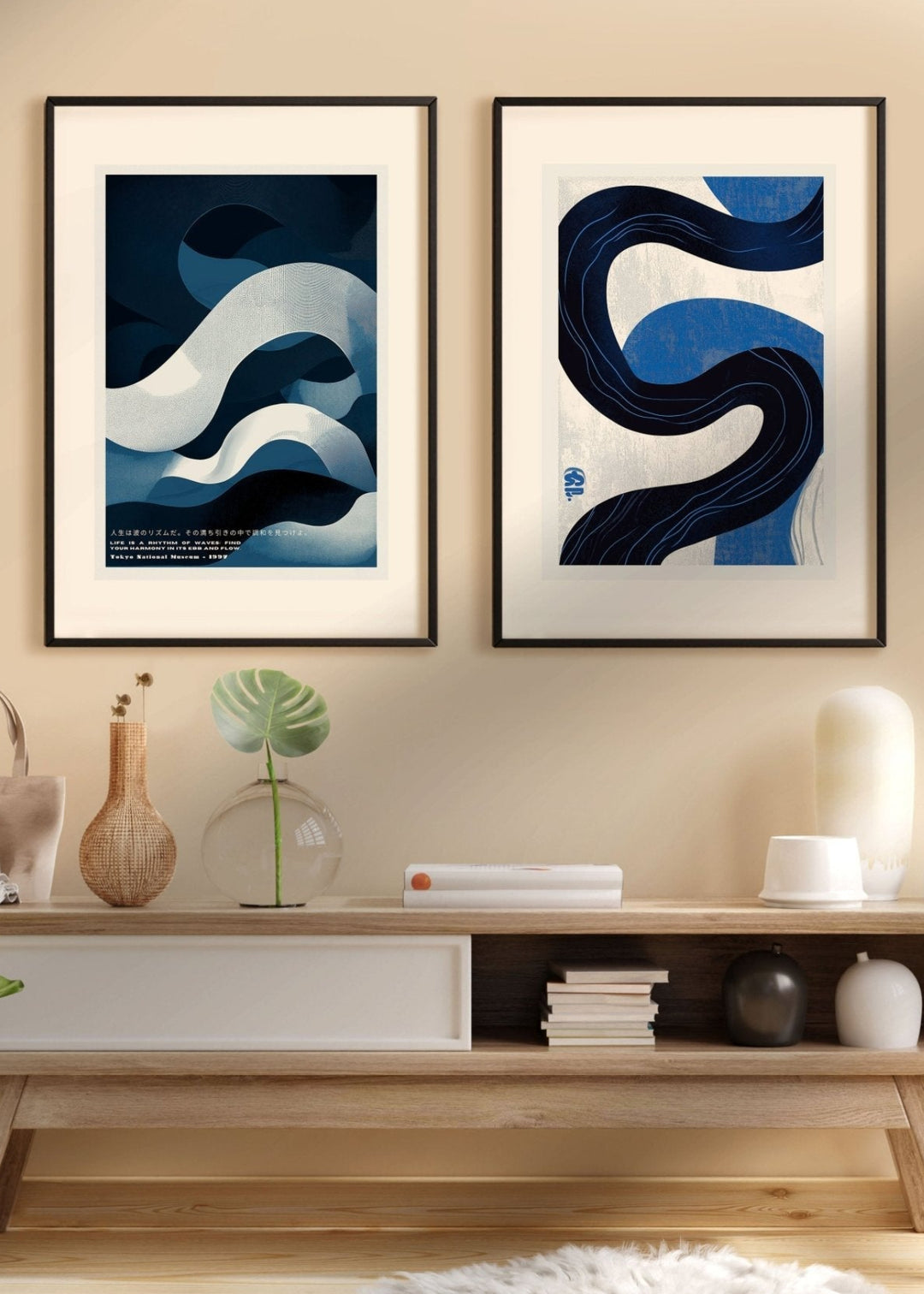 Japanese Blue Abstract Set of 2 Wall Art - Style My Wall