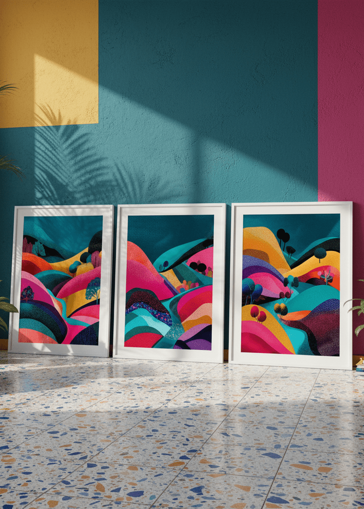 Japanese Night Abstract Pop Trio wall - art - picture - poster