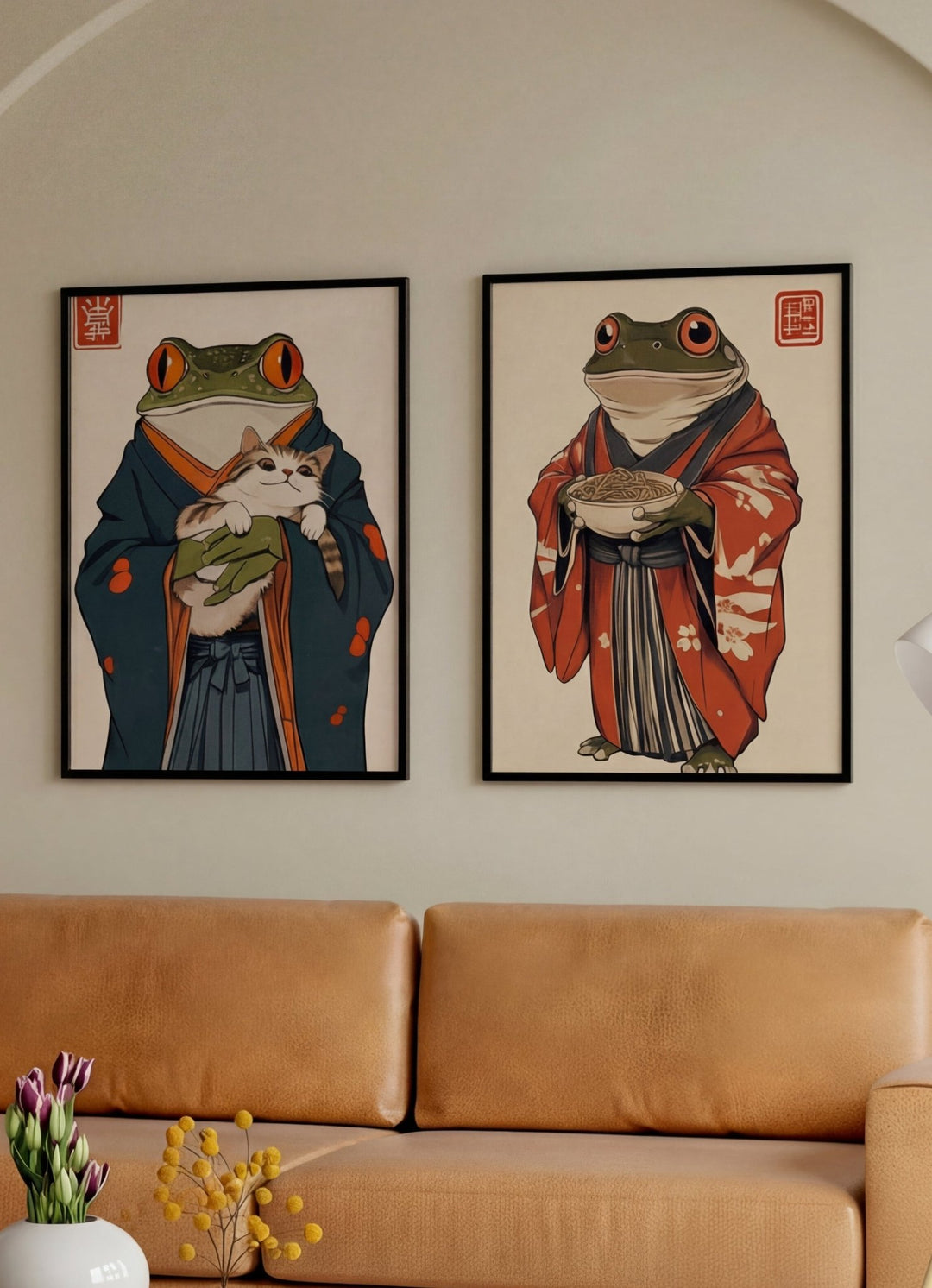 Japanese Samurai Frog Duo Pair wall - art - picture - poster