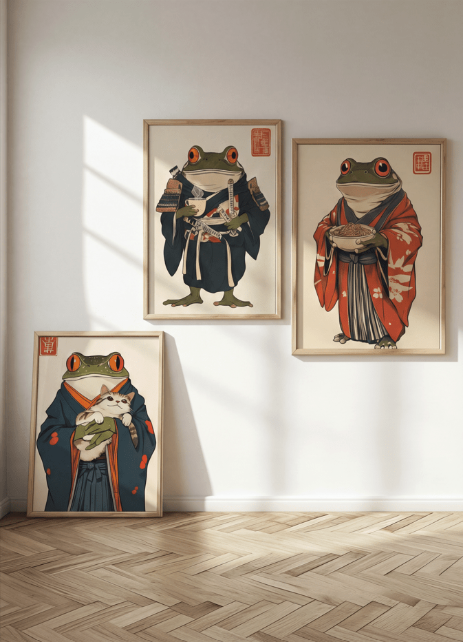 Japanese Samurai Frog Trio Wall Art wall - art - picture - poster