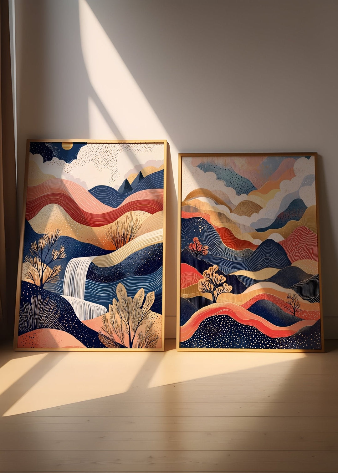 Japanese Surreal Abstract Dreams Pair,livingroom,timber border