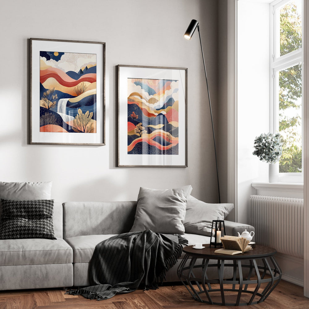 Japanese Surreal Abstract Dreams Pair,livingroom,timber border