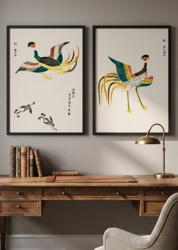 Japanese Woodblock Set of 2 Minamlistic Prints by Taguchi Tomoki wall - art - picture - poster