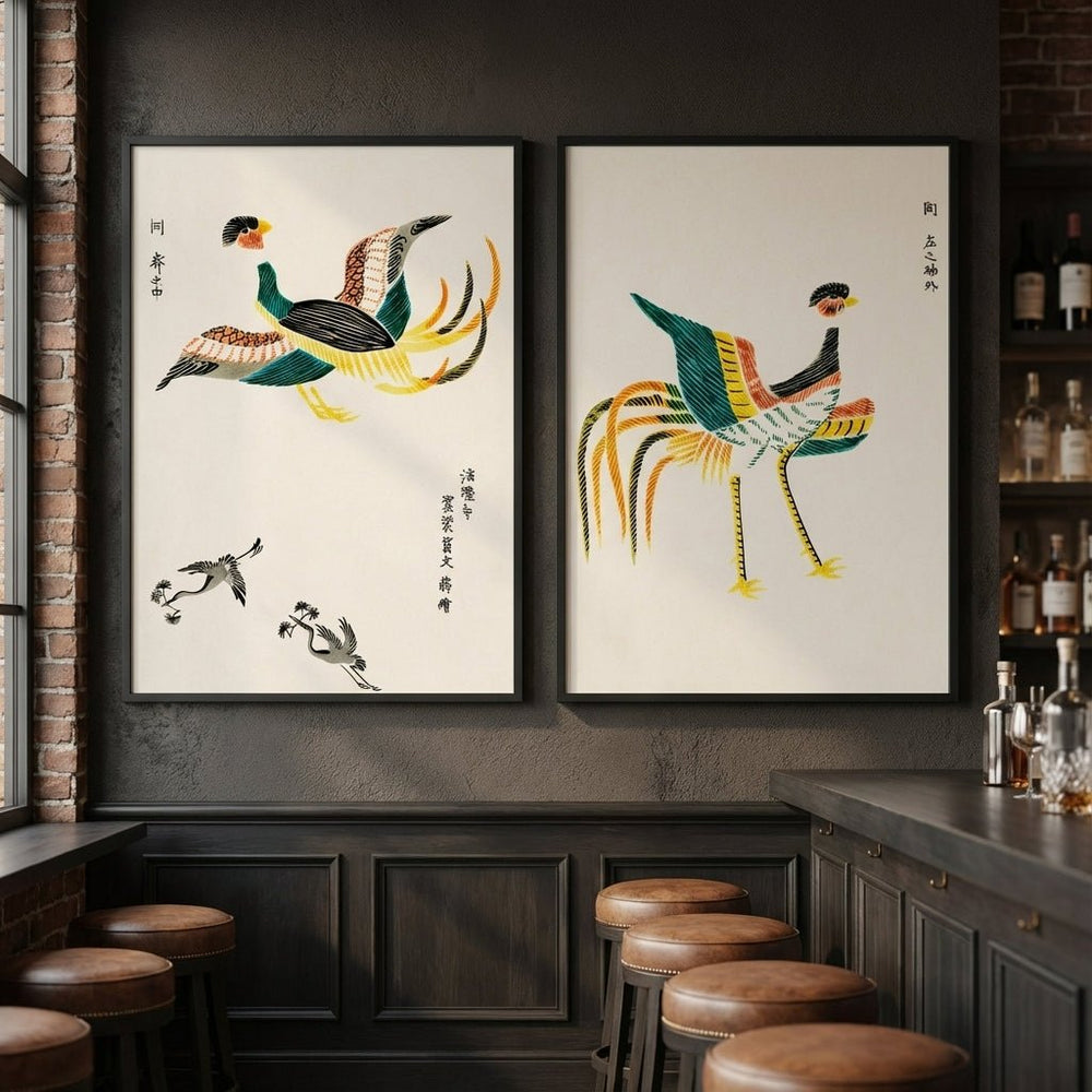 Japanese Woodblock Set of 2 Minamlistic Prints by Taguchi Tomoki wall - art - picture - poster