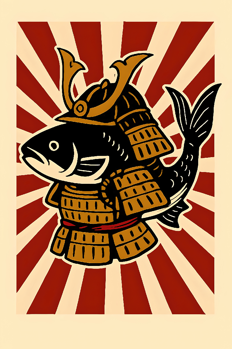 Koi Warrior Art Print Vintage Print Poster Wall Art Eclectic Design frame