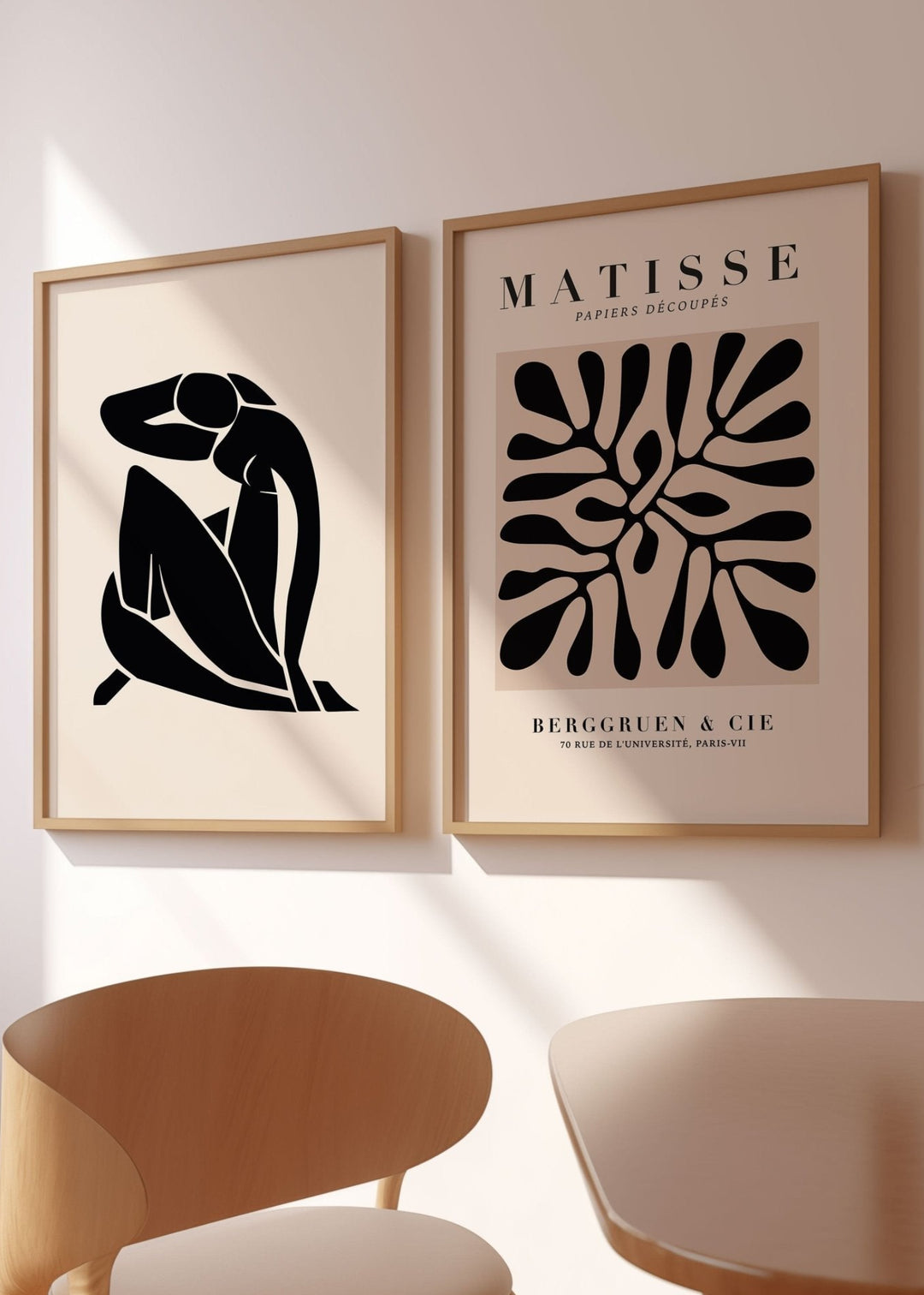 Matisse Coral & Papiers Decoupes Set of 2 Black Prints,gallery wall,white border