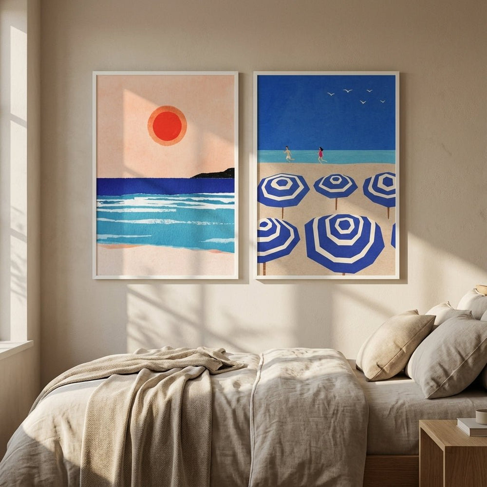 Mediterranean Abstract Beach Bliss Pair by Henry Rivers wall - art - picture - poster