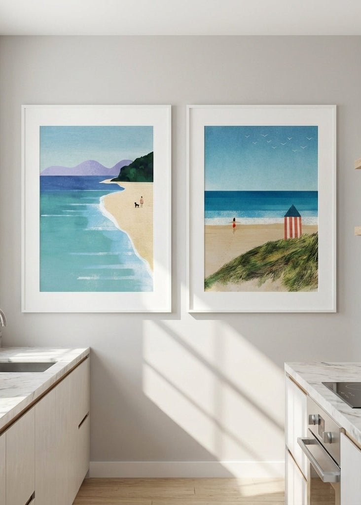 Morning Brighton Beach Stroll Set of 2 Abstract Prints by Henry Rivers wall - art - picture - poster