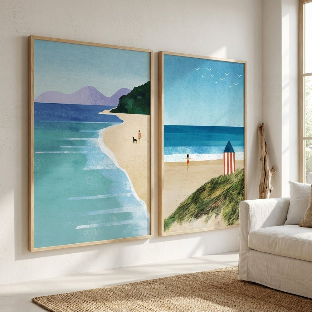 Morning Brighton Beach Stroll Set of 2 Abstract Prints by Henry Rivers wall - art - picture - poster
