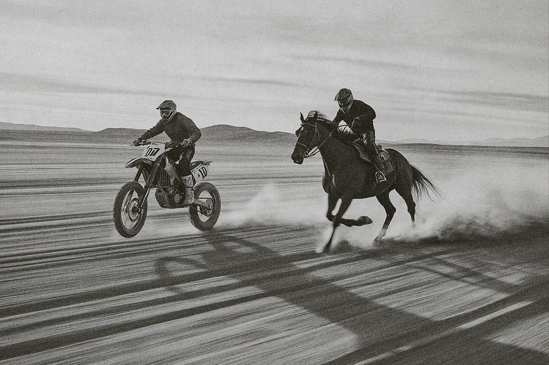 Motorbike vs Horse Desert Race Photograph Print,frame