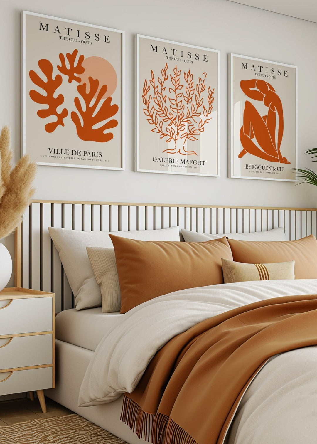 Orange Matisse Trio Matching Wall Art Prints,bedroom,timber border