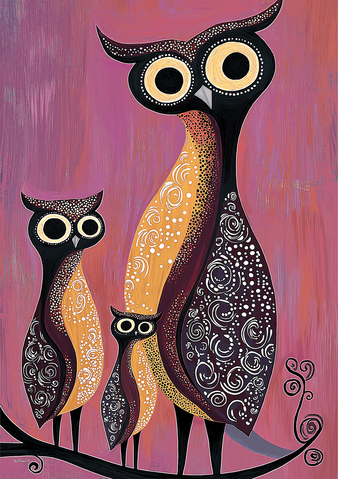 Owl Oil Illustration Kids Prints - Style My Wall framed