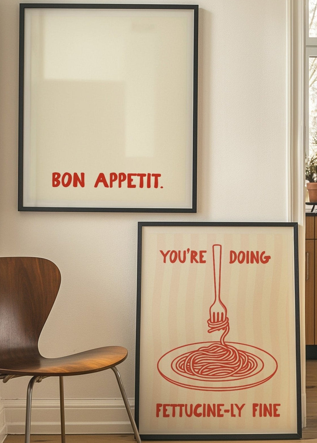 Pasta Fettucinely Fine Set of 2 Kitchen Prints wall - art - picture - poster