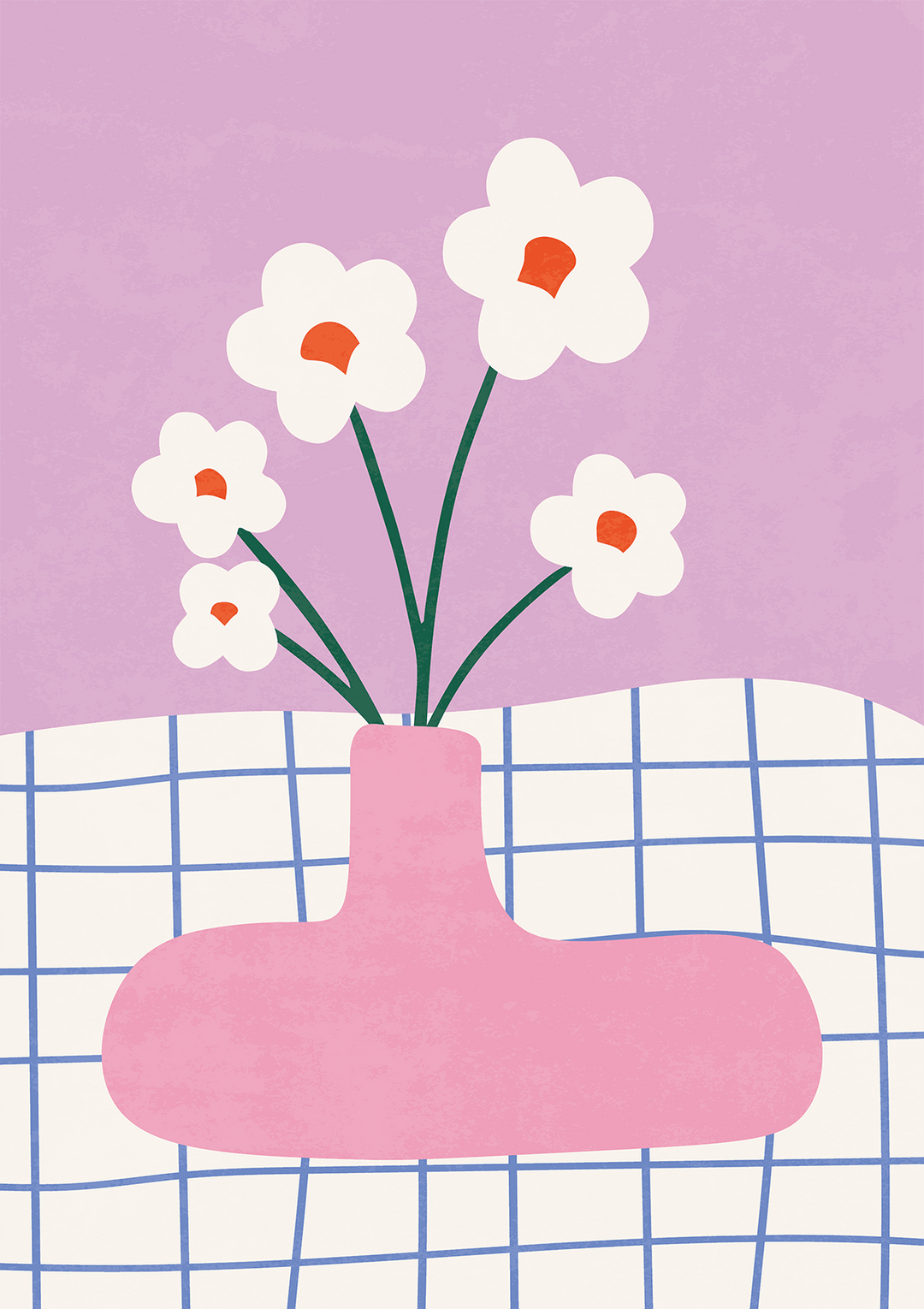 Pink Abstract Daisies Print - Style My Wall,frame