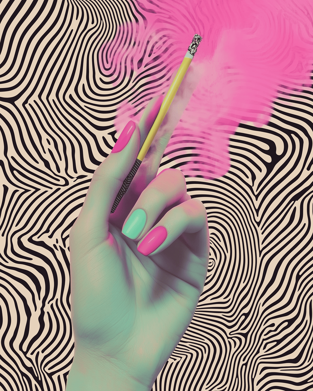 Pink Cigarette Zebra Wall Print - Style My Wall,frame