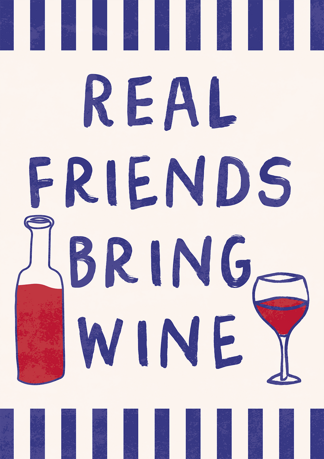 Real Friends Bring Wine Blue Illustration - Style My Wall,frame