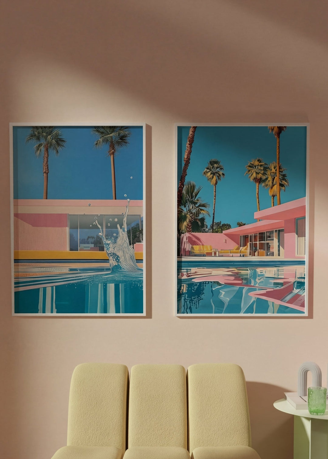 Retro Palm Springs House Illustration Set of 2 wall - art - picture - poster