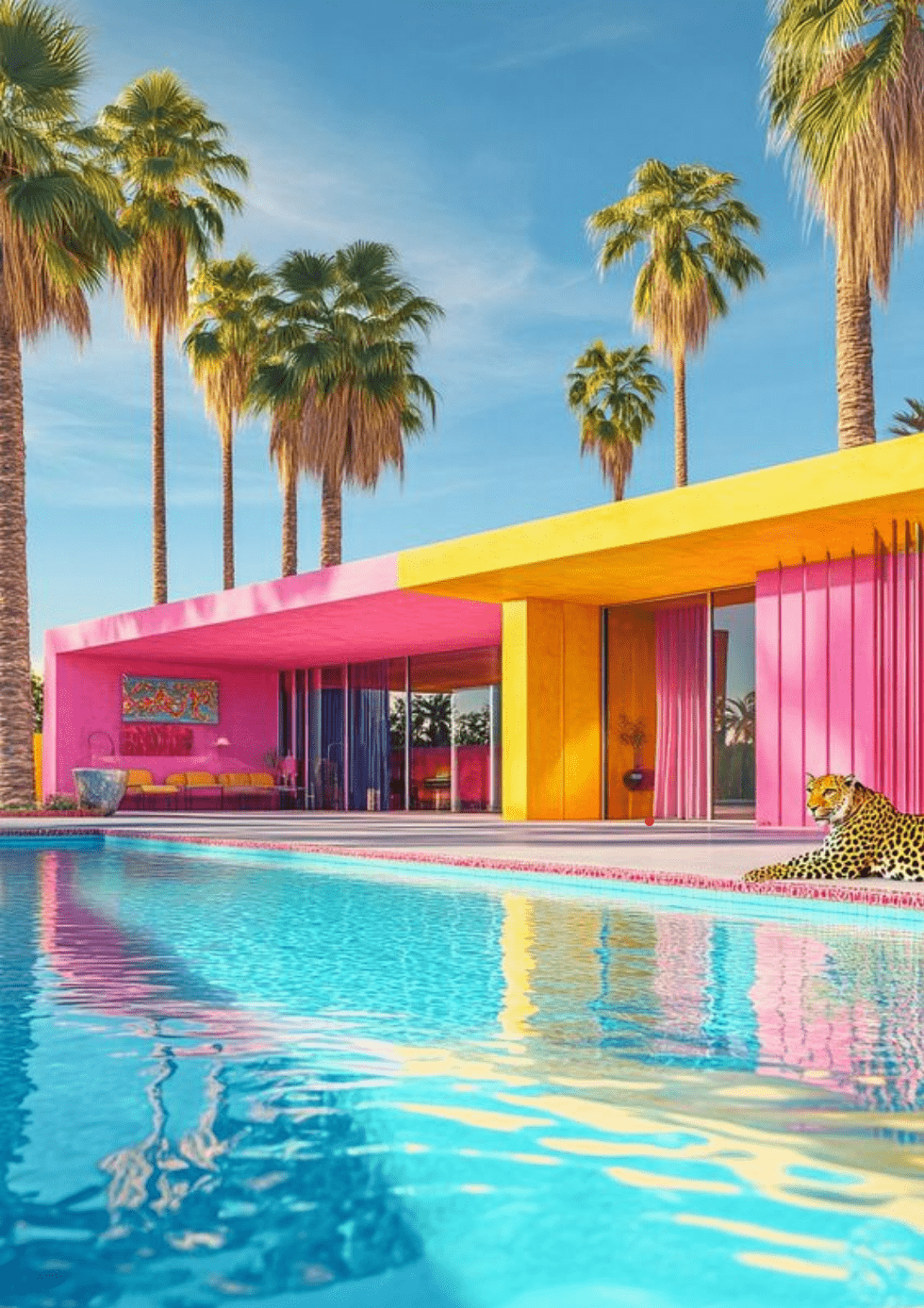 Retro Palm Springs Tiger Pool,frame